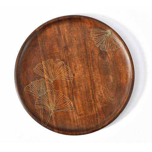 Wooden Serving Platter with Brass Inlay